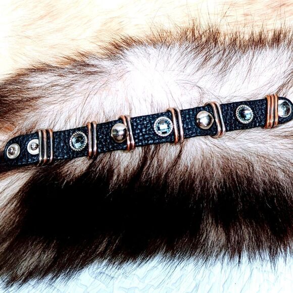 LEATHER | Embellished Black Leather Moto Bracelet - Picture 1 of 9